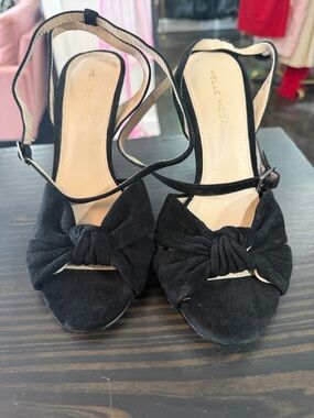 Pelle Moda Black Suede Knotted Slingback Heels